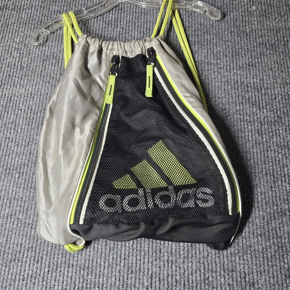 adidas REVERSIBLE Drawstring Backpack Sackpack 14"x18" Black/Volt 3-Stripes